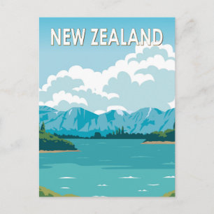 Cartão Postal Lago Wanaka Otago Nova Zelândia Viagem Arte Vintag