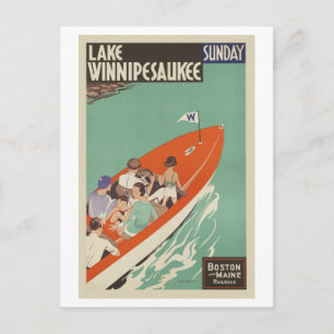 Cartão Postal Lago Winnipesaukee NH Railroad Viagem Antiga
