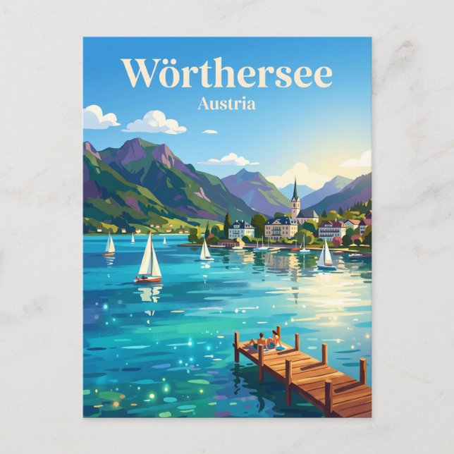 Cartão Postal Lago Wörthersee Áustria (Frente)