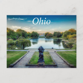 Cartão Postal Lagoa com estátua Cleveland Museum de Art Ohio
