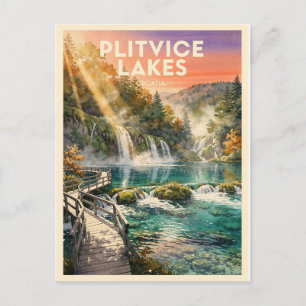 Cartão Postal Lagos de Plitvice Croácia Vintage