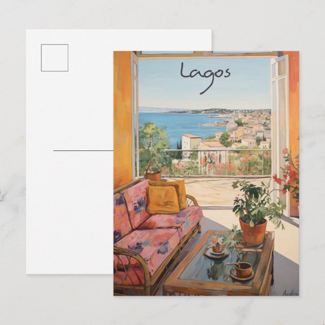 Cartão Postal Lagos Nigeria Travel City Painting Aesthetic (Frente/Verso)