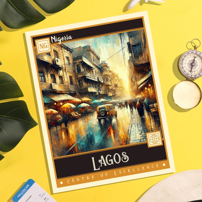 Cartão Postal Lagos, Nigéria | Vintage Painting (Criador carregado)