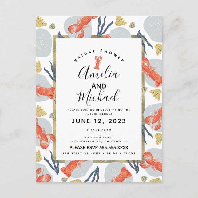 Cartão Postal Lagosta de Aquarela Chá de panela (Frente)