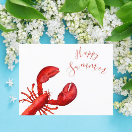 Cartão Postal Lagosta vermelha no verão branco feliz