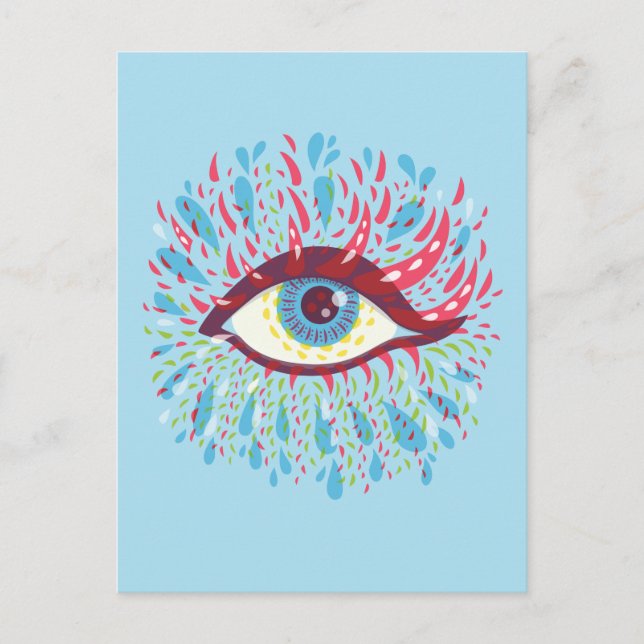 Cartão Postal Lágrimas Coloridas Olho Psicodélico Azul Esquisito (Frente)