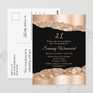 Cartão Postal Lágrimas de Glamour Rosa Dourado e Preto Aniversár