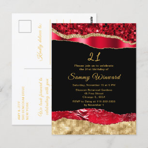 Cartão Postal Lágrimas Glamurosas Vermelhas e Douradas Festa de 