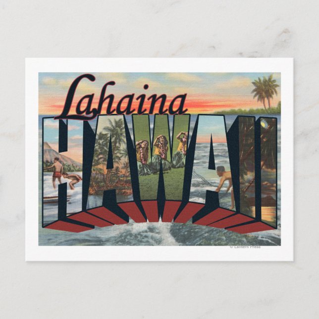 Cartão Postal Lahaina, Havaí - Cenas com Letras Grandes (Frente)