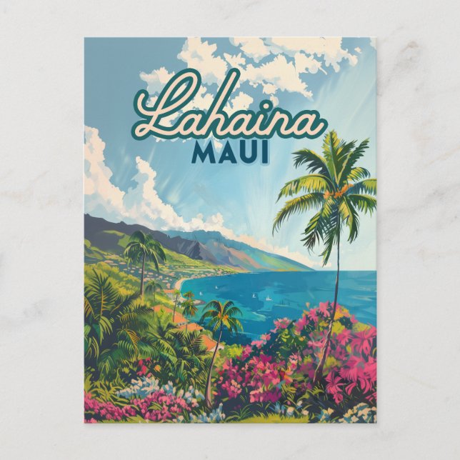 Cartão Postal Lahaina Maui Hawaii - Retro Costeiro de Praia (Frente)