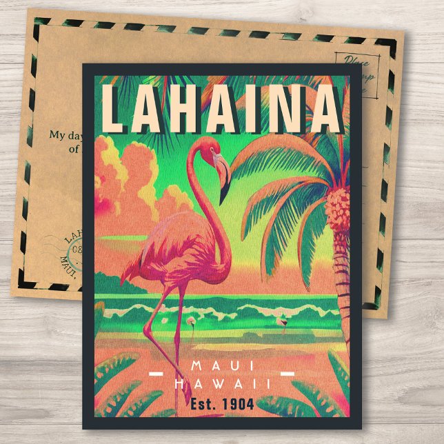 Cartão Postal Lahaina Maui Hawaii Retro Flamingo Souvenir 1950 (Criador carregado)