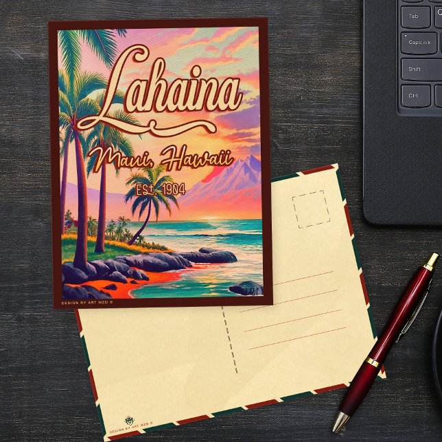 Cartão Postal Lahaina Maui Hawaii Retro Sunset Souvenir 1950 (Criador carregado)