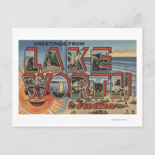 Cartão Postal Lake Worth, Flórida - Cenas com Letras Grandes