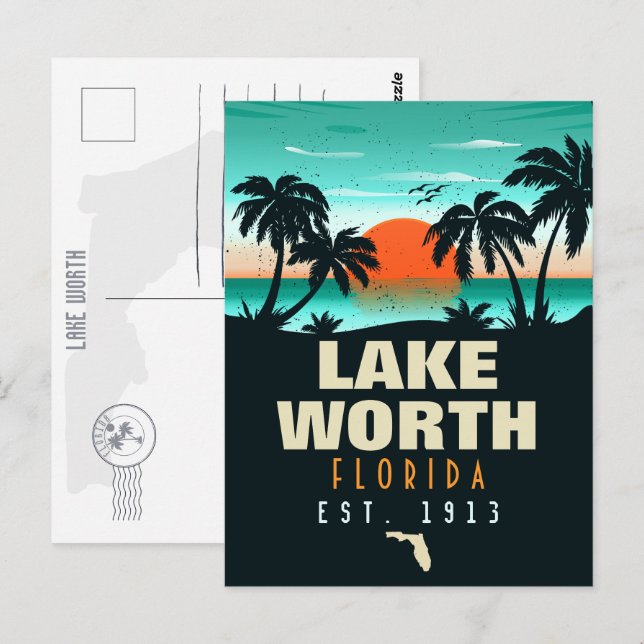 Cartão Postal Lake Worth Florida Retro Sunset Souvenirs 60s (Frente/Verso)