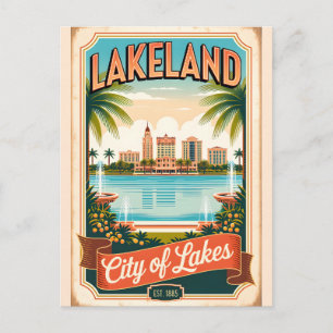 Cartão Postal Lakeland Antiga Cidade dos Lagos da Flórida Retro