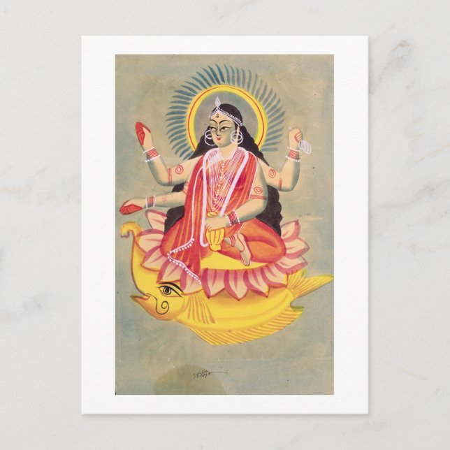 Cartão Postal Laksmi sentado sobre um trono de folhas de lótus,  (Frente)
