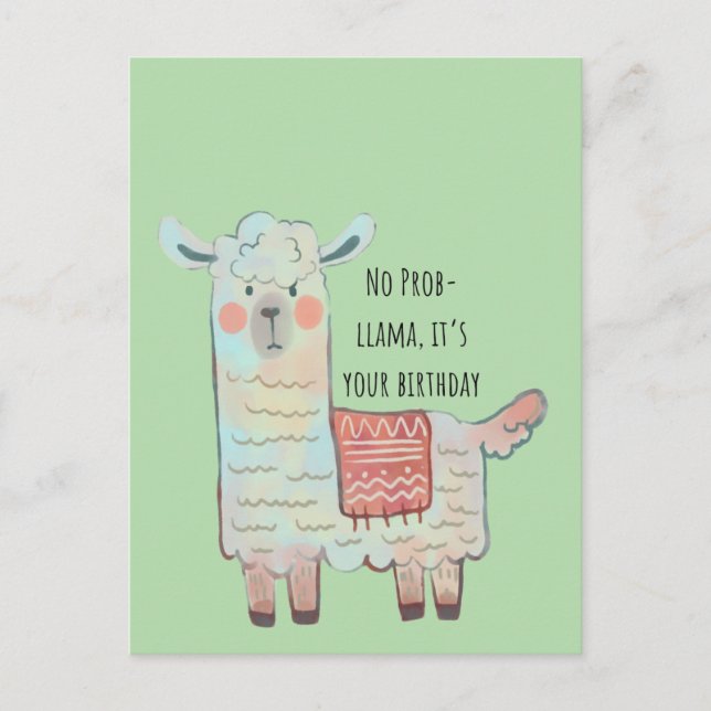 Cartão Postal Lama-cute, desenho de animais alpaca (Frente)
