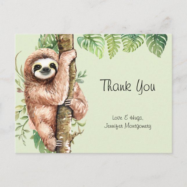 Cartão Postal Lama de Cores Aquáticas e Folhas Tropicais Agradec (Frente)