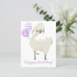 Cartão Postal Lama Fofo Dançando c. Balões - Aniversário de Cria