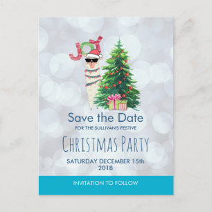 Cartão Postal Lama no Silver Bokeh e Icy Blue Salve a data