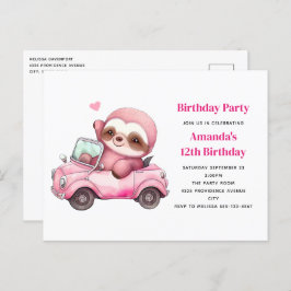 Cartão Postal Lama rosa conduzindo uma Festa de aniversário conv