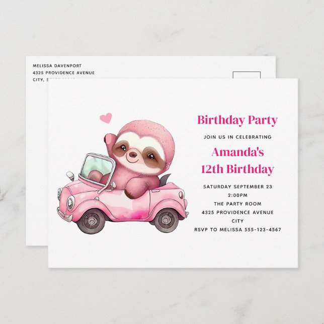 Cartão Postal Lama rosa conduzindo uma Festa de aniversário conv (Frente/Verso)