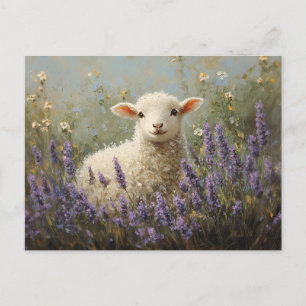 Cartão Postal Lamb e pintura de Lavanda