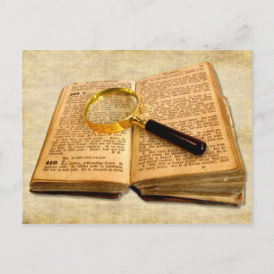 Cartão Postal Lâmina de vidro e livro antigo