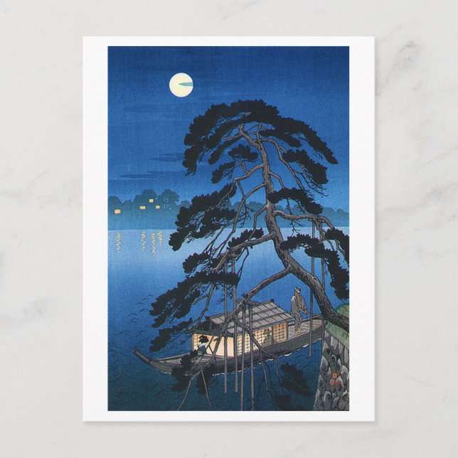 Cartão Postal Lâmpada Cheia e Pinheira, Koho Shoda, Woodcut (Frente)