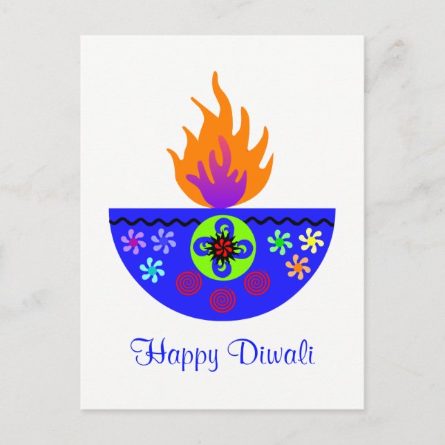 Cartão Postal Lâmpada Colorida Diwali Diya (Frente)