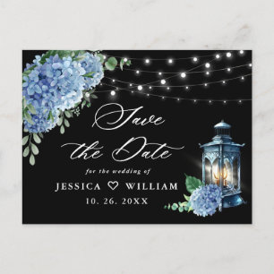 Cartão Postal Lâmpada de Hortênsia Azul Casamento Preto Salve a 