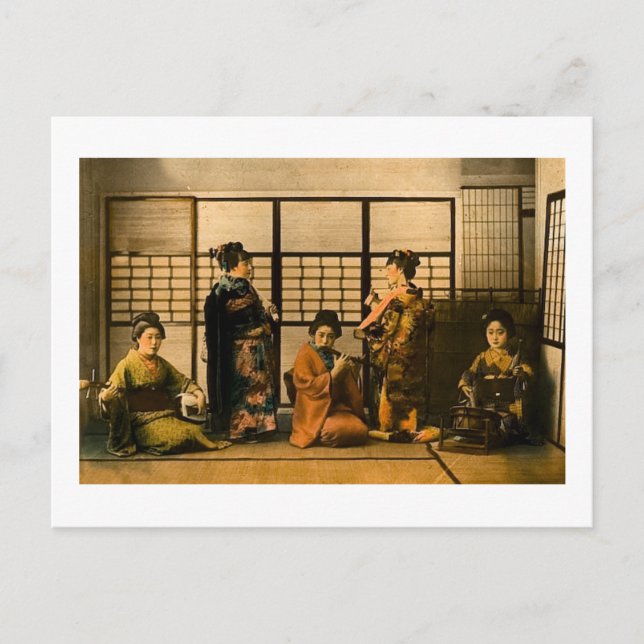 Cartão Postal Lâmpada Mágica de Slides de Meninas Geisha (Frente)