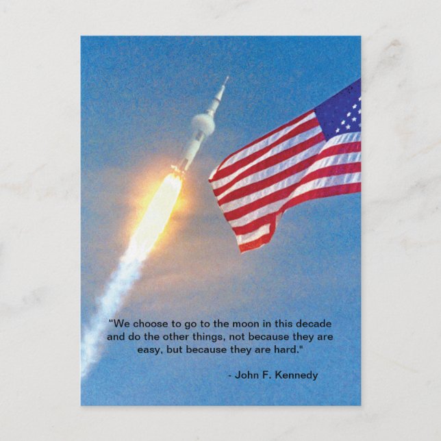 Cartão Postal Lançamento da Apollo 11 com bandeira americana (Frente)