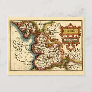 Cartão Postal Lancashire County England Antigo Mapa Antiquário