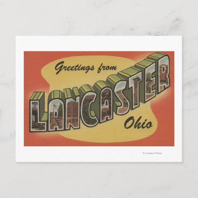 Cartão Postal Lancaster, Ohio - Cenas com Letras Grandes (Frente)