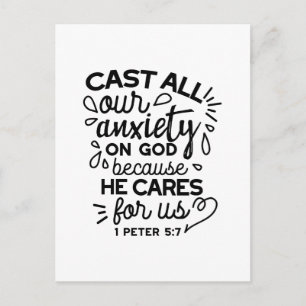 Cartão Postal Lance Toda a Sua Ansiedade – 1 Pedro 5:7 Versículo