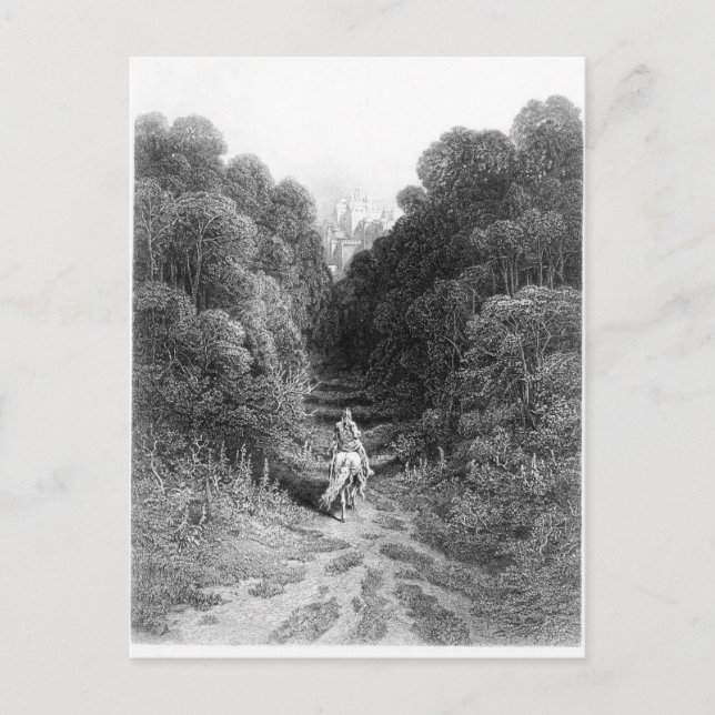 Cartão Postal Lancelot aproxima-se do Castelo em Astolat (Frente)