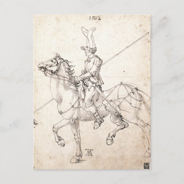Cartão Postal Lancer sobre Horseback por Albrecht Durer (Frente)