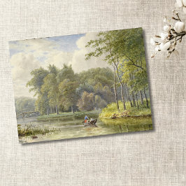 Cartão Postal Landschap encontrou Figuren em een Roeibootje Vint