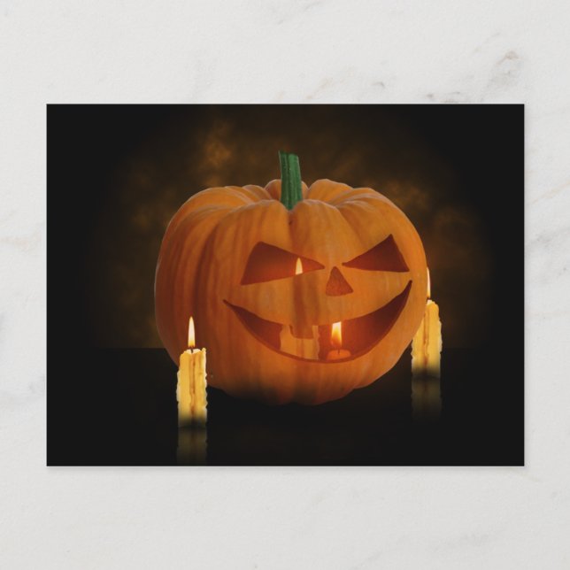 Cartão Postal Lanterna de Abóbora Halloween com Velas (Frente)