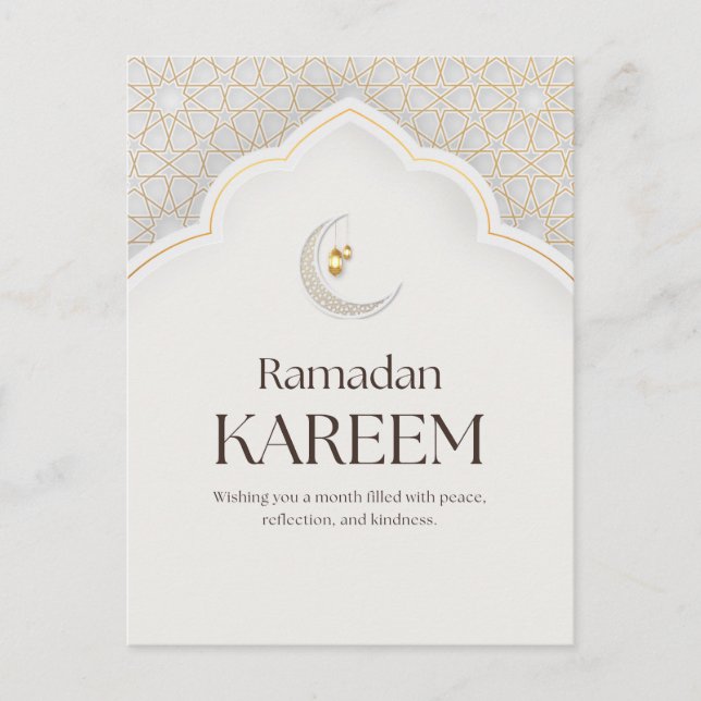 Cartão Postal Lanterna e Crescente Arte do Ramadan Kareem (Frente)