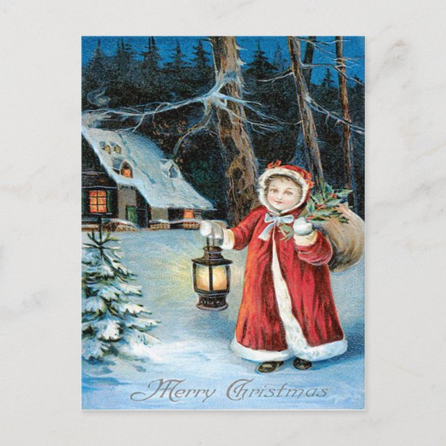 Cartão Postal Lanterna Holly Winter Cottage (Frente)