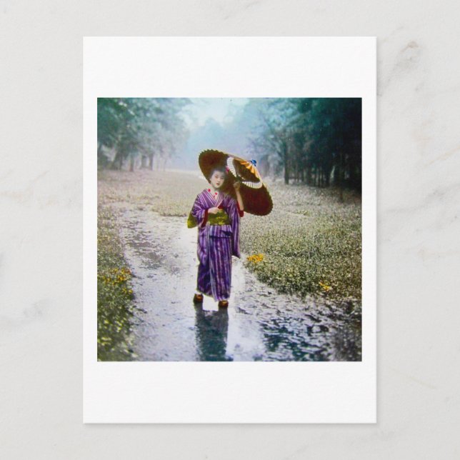 Cartão Postal Lanterna Mágica de Vidro Desliza Uma GAROTA JAPONE (Frente)