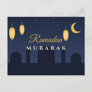 Cartão Postal Lanterns do Ramadan Mubarak Azul Marinho Dourado C