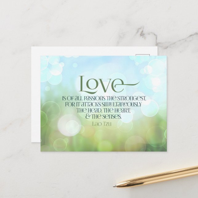 Cartão Postal Lao Tzu Citação Inspiracional "Amor" (Frente/Verso In Situ)