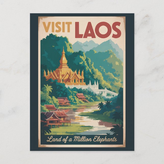 Cartão Postal Laos Pha That Luang Illustration Travel Art (Frente)
