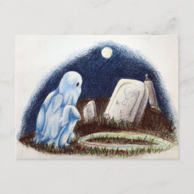 Cartão Postal Lápide Fantasma Cemitério Jogando Bolinhas (Frente)