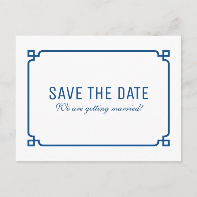 Cartão postal Lapis Blue Deco Chic Save the Date (Frente)