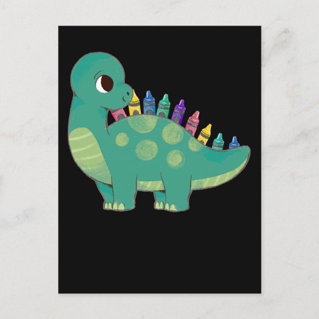 Cartão Postal Lápis Dinossauros Meninas Pré-Escolas Dino Criança (Frente)