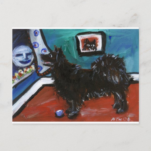 Cartão Postal Lapphund sueco sente lua sorridente (Frente)